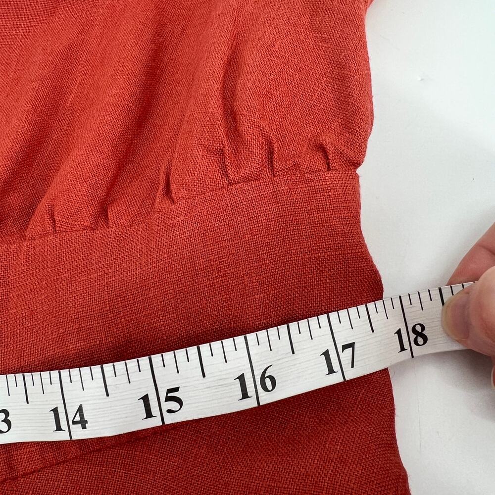 Linen Handmade Studio A Line Sicily Dress Womens 16 Red Clay V Neck Midi READ - Picture 9 of 11